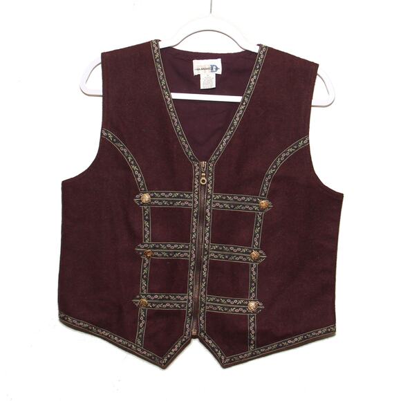 Vintage Paul Harris Design Vest Wool Blend Size Medium Full Zip Boho Burgundy - Picture 1 of 5